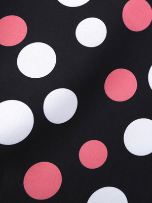 Red and Blue Polka Dots Print Cocktail Party Black Bridesmaid Wedding Guest Dress Detail View