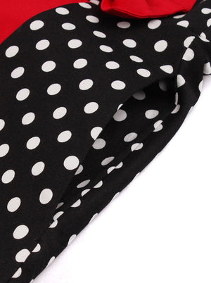 Vintage Style Black White Polka Dot Printed A-Line Knee Length Dress for Women Detail View