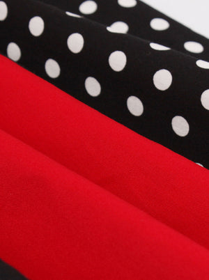 Black Red Retro Polka Dot Printed Formal A-Line Knee Length Dress for Women Detail View