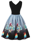 Colorful Music Note Bird Print Vintage Style Dress for Music Party