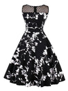 Black Vintage Style Floral Print Mesh See Through Evening Dating Dress for Women Back View