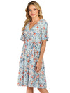 Wrap A Line Summer Holiday Day Midi Deep-V Short Sleeve Vintage Tea Dress Side View