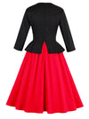 Black and Red 3/4 Sleeve Fake Two-Piece Patchwork Wear to Work Dress Back View
