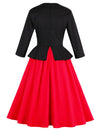Black and Red 3/4 Sleeve Fake Two-Piece Patchwork Wear to Work Dress Back View