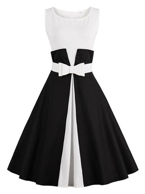 Elegant Vintage Cocktail Party Evening Colorblock Swing Dress Main View