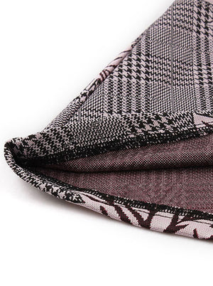 Gray White Plaid Pattern Round Neck A-Line Knee Length Rockabilly Dress for Women Detail View