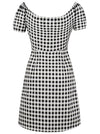 Casual Scoop Neck Plaid Fit And Flared Cocktail Mini Work Dress for Women Back View