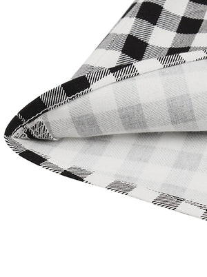 Black And White Plaid Print Elegant Above Knee Length Round Neck Wear to Work Dress Detail View