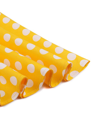 Vintage Polka Dot Flared Wedding Yellow A-line Bridesmaid Full Circle Dress Detail View