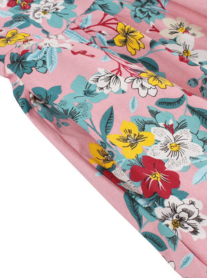 Women Fashion Casual Midi Pink Fit and Flared Party Prom Sundress Day Dress Detail View