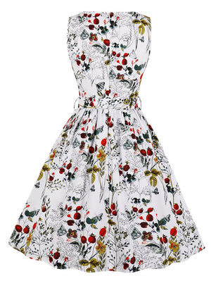Vintage Swing Elegant Butterfly Pattern Women Sleeveless A-Line Dress Back View