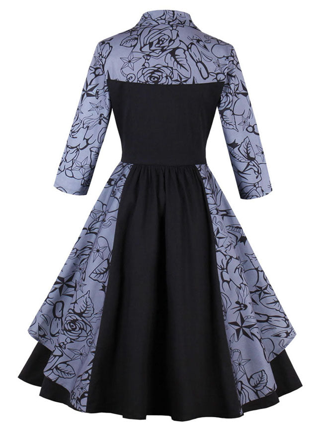 Vintage 1950s Style Two One Piece Long Sleeve Tea Length Homecoming Dress for Women Back View