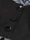 Black Purple Fashionable Star Floral Print Decor Buttons Tea Party Tea Length Dress for Women Detail View