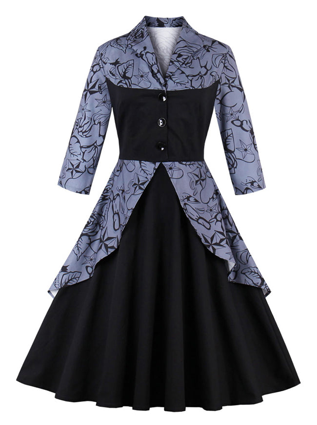 Vintage 1950s Style Two One Piece Long Sleeve Tea Length Homecoming Dress for Women Back View