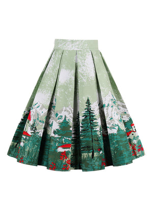 Women's Forest Mountain Print High Waist Knee Length Christmas Skirt