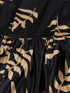 Gold Printed Fit Flare Elegant Tea Length Casual Holiday Party Dress for Women Detail View