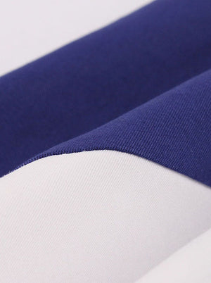 Blue and White Fashionable Color-block Style High Waist Going Out Shopping Dress for Women Detail View