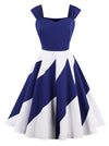 Vintage Thick Shoulder Straps Color-block Patchwork Swing Dress Main View