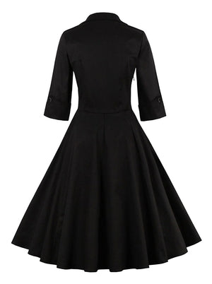 Fashionable Classic Half Sleeved Fit Flare Vintage Business Office Patchwork Midi Dress for Women Back View