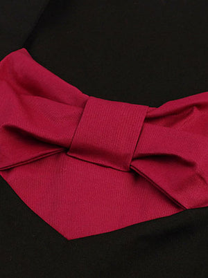 Retro Style Red Turn Down Collar Decor Bow-knots  Full Circle Flare Style High Waist Dress for Women Detail View
