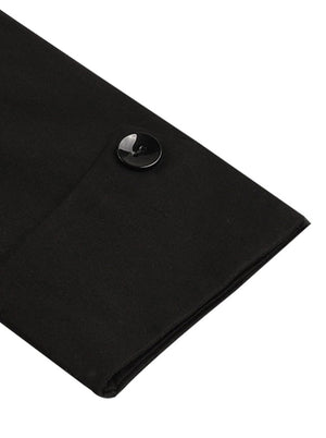 Tea Length Decor Buttons Pleated Fit and Flare Style Bridesmaid Cocktail Black Dress for Women Detail View