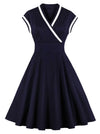 Vintage 1950s Cross V Neck A-Line Swing Cocktail Party Dress