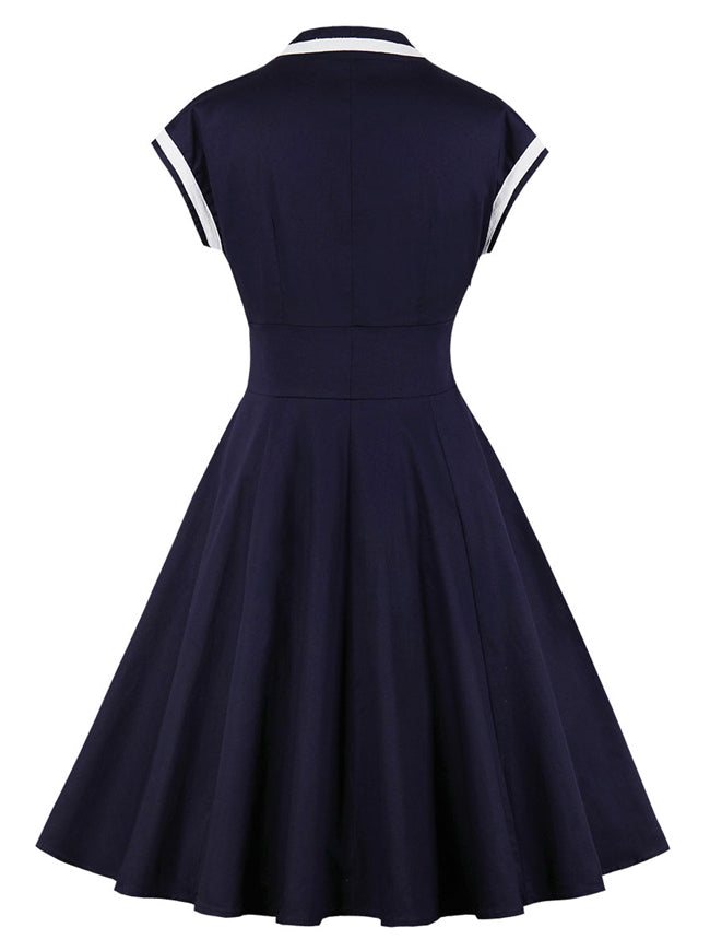 1950's Elegant Criss-Cross Neck Simple Cap Sleeve Dresses for Women Back View