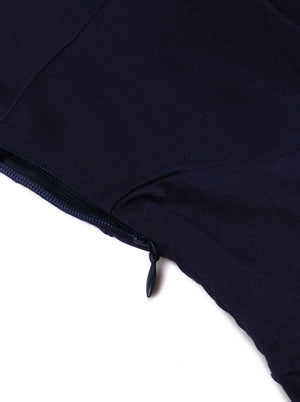 Vintage Warp V-Neck Fit Flared Pleated Dark Blue Semi-Formal Party Dress Detail View