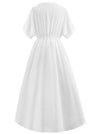 Solid White Short Sleeve Loose Plain V-Neck Long Loose Holiday Beach Dresses for Women Back View