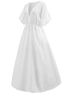 White Comfy Plain Simple Cut Out Casual Pleated Short Sleeve Loose Swing Cocktail Maxi Dress for Women Side View