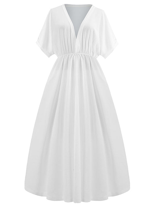 Fashion V-Neck Short Sleeve A-Line Loose Casual Long Dress Main View