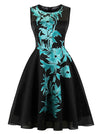 1950s Vintage Sleeveless Print Tea Swing Cocktail Party Dress Main View