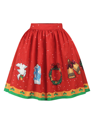 Christmas Santa Pleated Flared Short Midi Swing Skater Skirt Main View