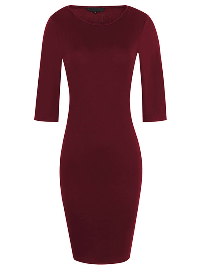 Red Vintage Elegant Stretch Half Sleeve Chic Career Tunic Knee Length Cocktail Dress Main View
