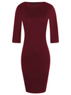 Red Vintage Elegant Stretch Half Sleeve Chic Career Tunic Knee Length Cocktail Dress Main View