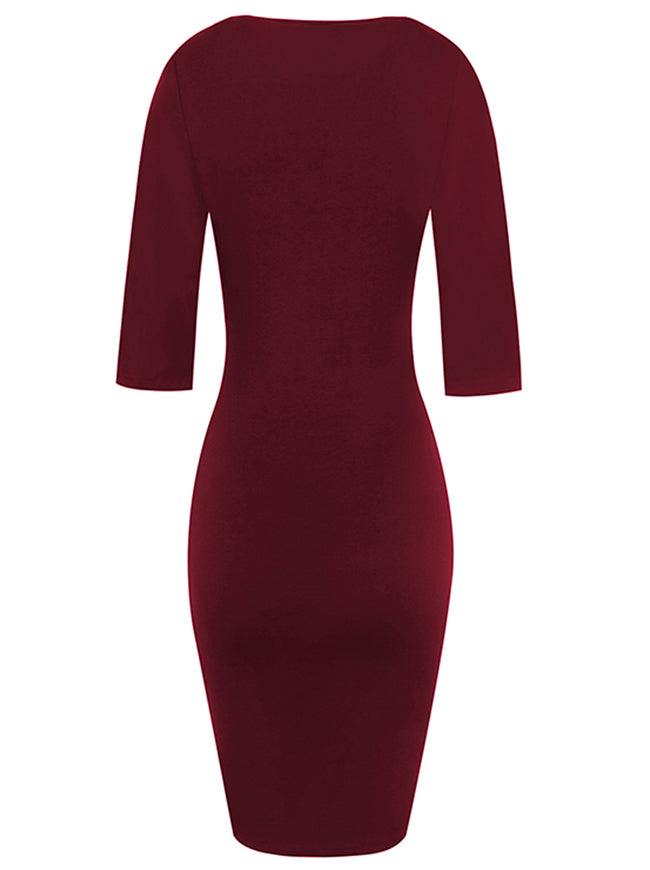Solid Color Half Sleeve Cotton Bandage Bodycon Soft Slim Fit Club Midi Dress for Women Detail View