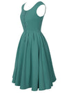 Plain Green 1950s Vintage Decor Button High Waist Summer Beach Knee Length Midi Dress for Women Side View