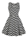 Sleeveless Retro Style Irregular Stripes Fit Flared Swing Dress Main View
