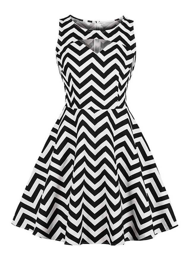 Black White Vintage Retro Sexy 3D Pattern Printed Shopping A-Line Dating Casual Dress for Women Juniors Detail View