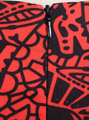 Fashionable Black Skulls Totem Round Neck Vintage Rockabilly Swing Dress for Women Detail View
