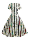 1950s Vintage Stripe Short Sleeve Pleated Swing Dress