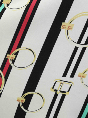 1950s Vintage Stripe Short Sleeve Pleated Swing Dress