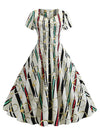 1950s Vintage Stripe Short Sleeve Pleated Swing Dress