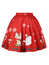 Red Vintage Xmas Reindeer Lovely Pleated A-Line Short Mini Skater Skirt for Women Back View