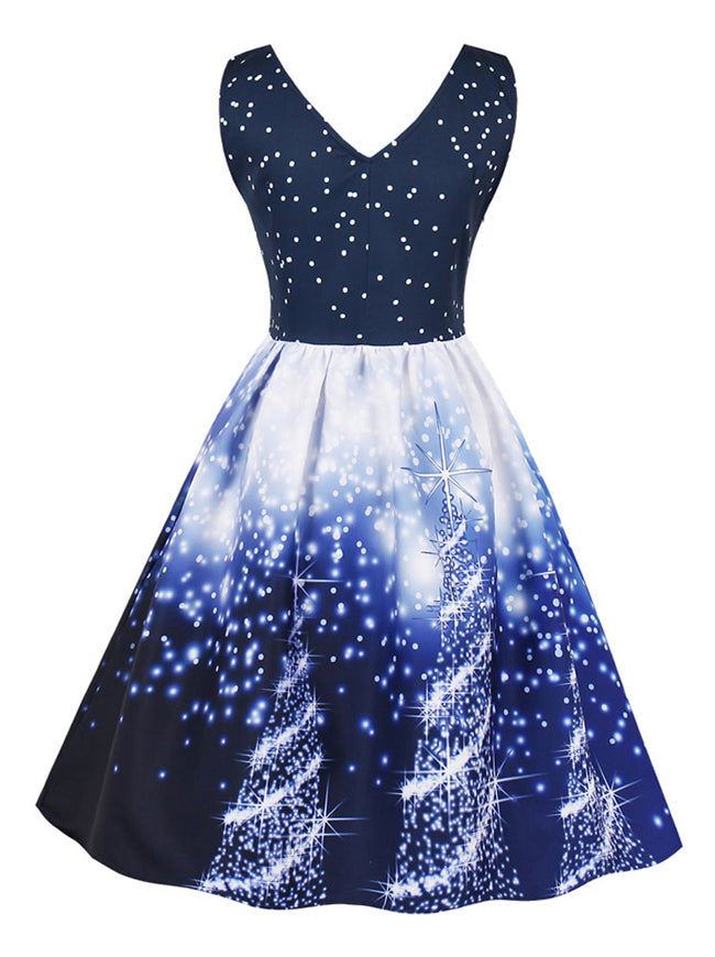 White Christmas Plus Size Sleeveless Fancy Christmas Holiday Santa Claus Dress Back View