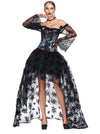 Black Vintage Beautiful Overlaid Patterns Halloween Party Corset with Skirt Set for Women Model Show Side View