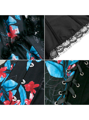 Black Embroidery Beautiful Overlaid Patterns Long Sleeve Steampunk Corset Vintage Theme Party for Women Detail View