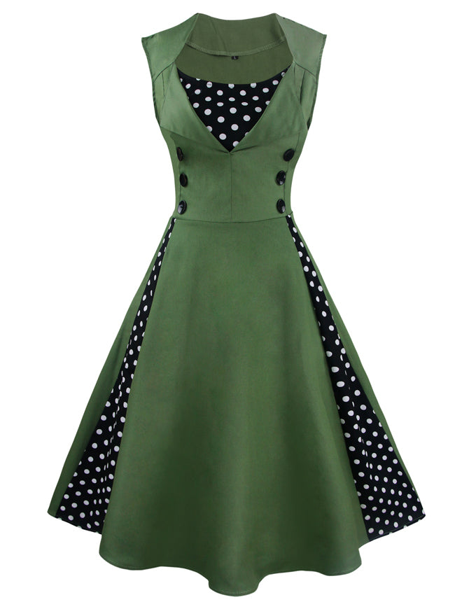 Vintage Style Rockabilly Polka Dot Print Casual Cocktail Dress