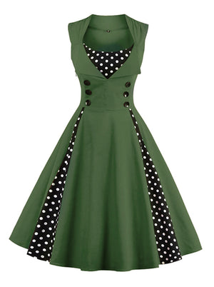 Vintage Style Rockabilly Polka Dot Print Casual Cocktail Dress