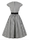 Classic Style Black White Vintage Tartan Plaid Rockabilly Party Swing Dress Back View